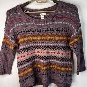 Sundance Fair Isle Wool Blend Sweater Artisan Knit Mauve | Medium | 3/4 Sleeves